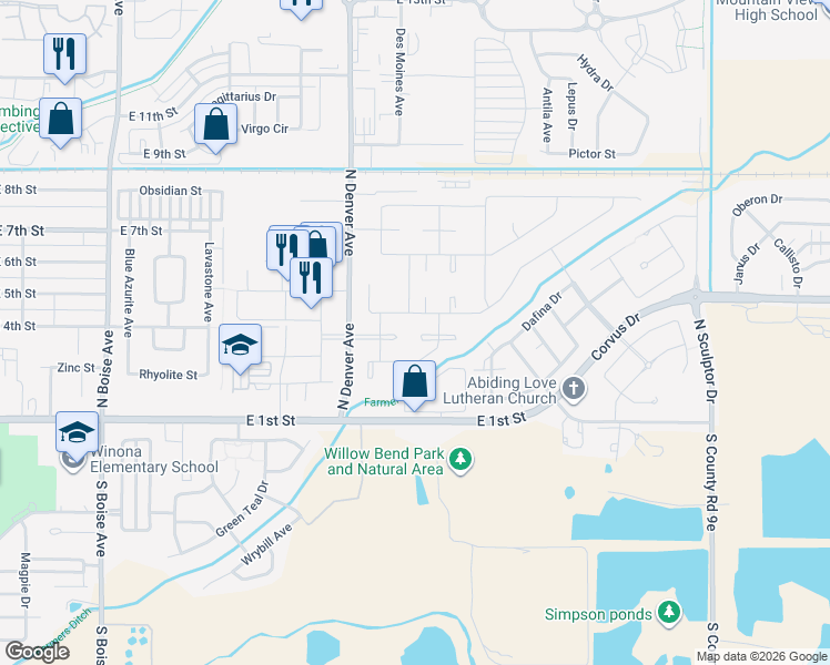map of restaurants, bars, coffee shops, grocery stores, and more near 2446 Selenium Court in Loveland