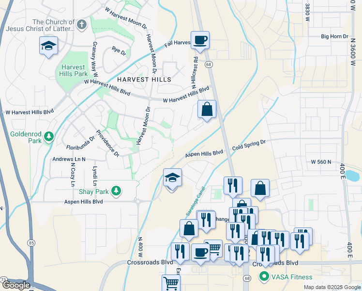 map of restaurants, bars, coffee shops, grocery stores, and more near 231 West Ridge Road in Saratoga Springs