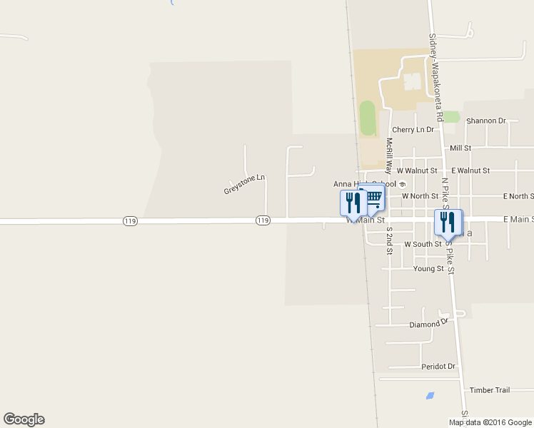 map of restaurants, bars, coffee shops, grocery stores, and more near 102c Brookside Drive in Anna