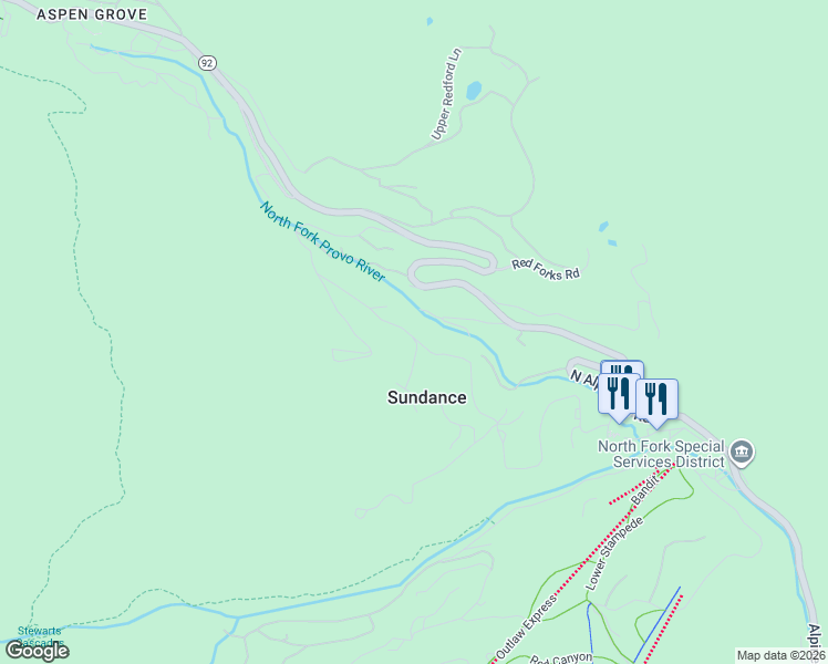map of restaurants, bars, coffee shops, grocery stores, and more near 9011 Aspen Way in Sundance