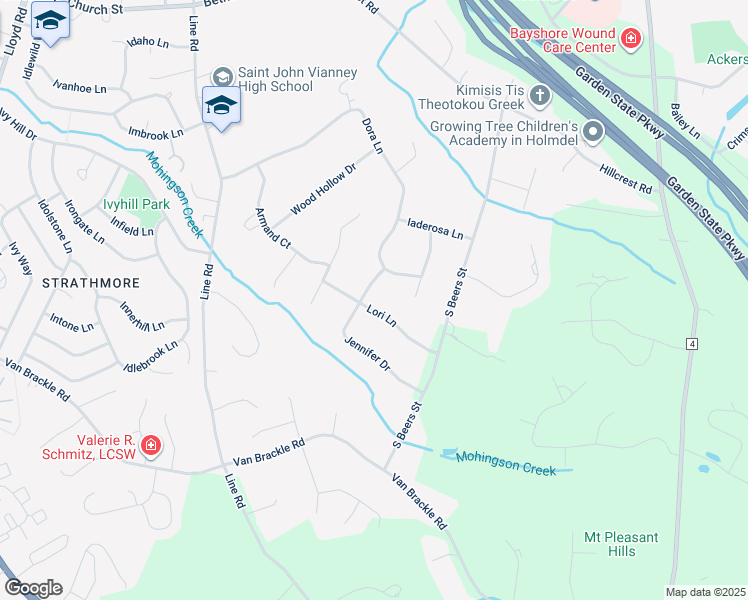 map of restaurants, bars, coffee shops, grocery stores, and more near 16 Jennifer Drive in Holmdel