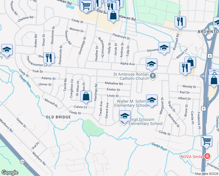 map of restaurants, bars, coffee shops, grocery stores, and more near 25 Exeter Street in Old Bridge