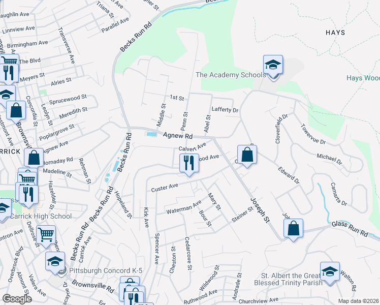 map of restaurants, bars, coffee shops, grocery stores, and more near 315 Alan Street in Pittsburgh