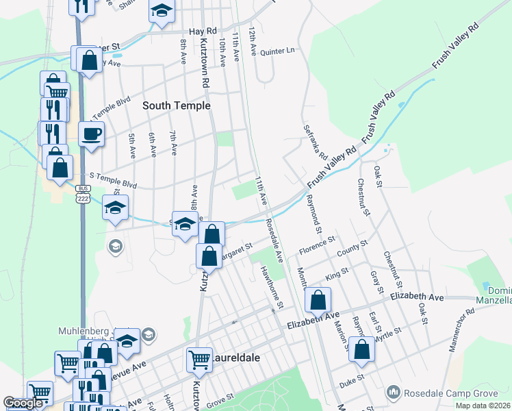 map of restaurants, bars, coffee shops, grocery stores, and more near 1433 Frush Valley Road in Laureldale