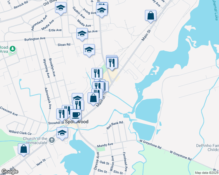 map of restaurants, bars, coffee shops, grocery stores, and more near 317 Main Street in Spotswood