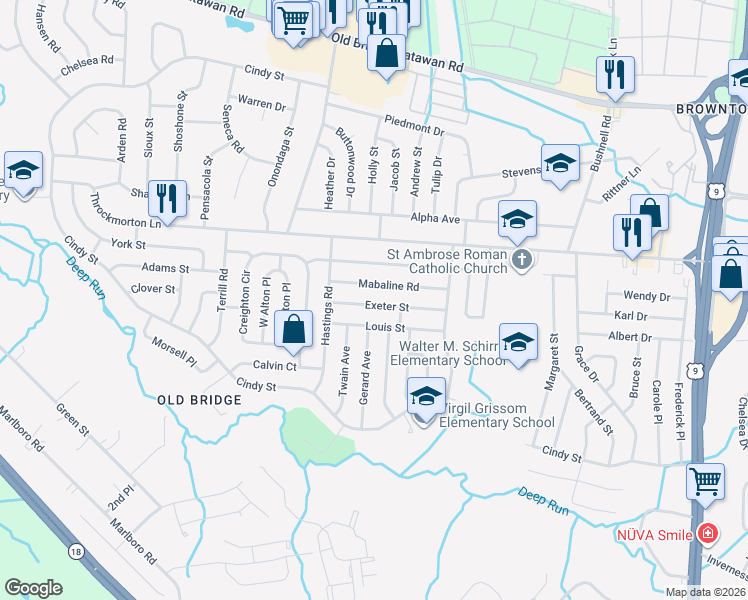 map of restaurants, bars, coffee shops, grocery stores, and more near 25 Exeter Street in Old Bridge
