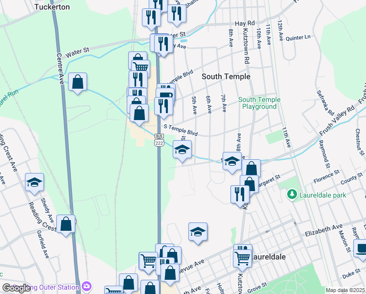 map of restaurants, bars, coffee shops, grocery stores, and more near 4006 Frances Street in Temple