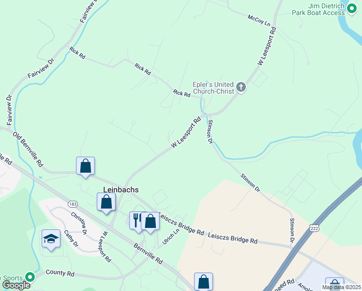 map of restaurants, bars, coffee shops, grocery stores, and more near 1067 West Leesport Road in Leesport