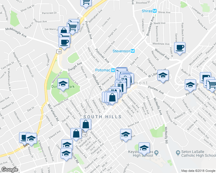 map of restaurants, bars, coffee shops, grocery stores, and more near in Dormont