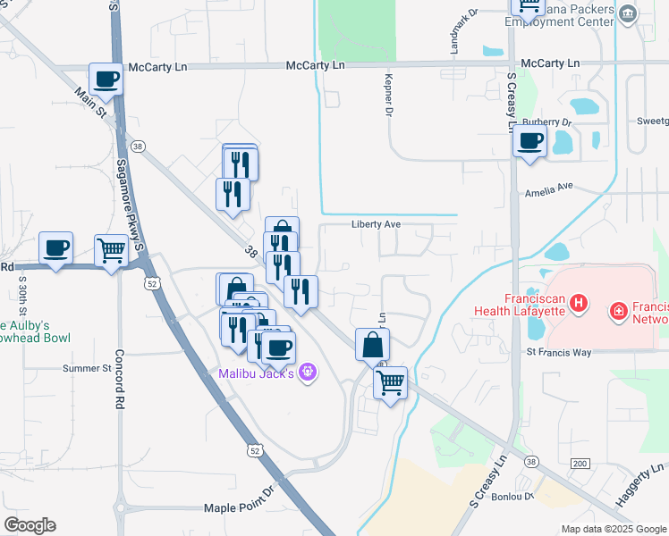 map of restaurants, bars, coffee shops, grocery stores, and more near 3605 Brandywine Court in Lafayette