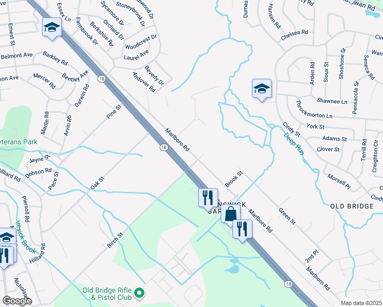 map of restaurants, bars, coffee shops, grocery stores, and more near 475 Marlboro Road in Old Bridge Township