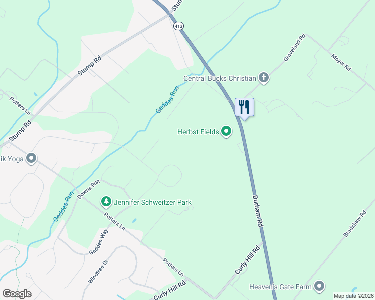 map of restaurants, bars, coffee shops, grocery stores, and more near 5543 Geddes Way in Bucks County