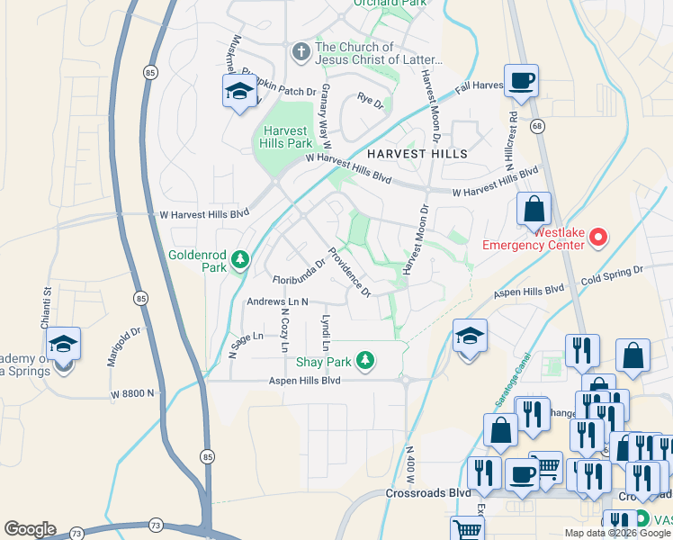 map of restaurants, bars, coffee shops, grocery stores, and more near 462 Rosemary Place in Saratoga Springs