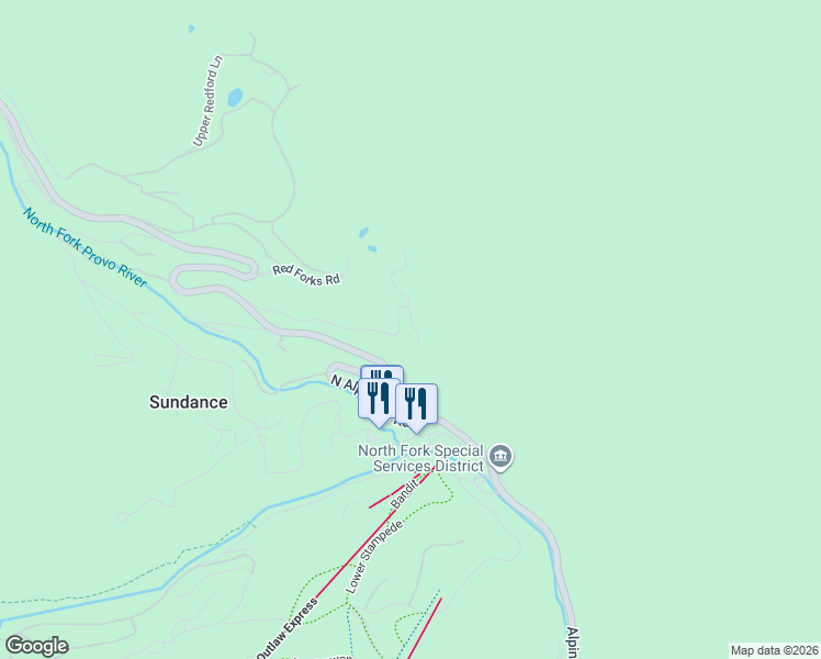 map of restaurants, bars, coffee shops, grocery stores, and more near 9019 Children's Road in Sundance