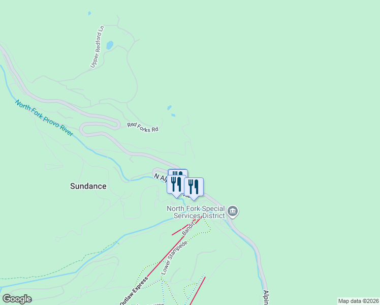 map of restaurants, bars, coffee shops, grocery stores, and more near 9019 Children's Road in Sundance