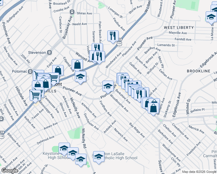 map of restaurants, bars, coffee shops, grocery stores, and more near 2652 Pioneer Avenue in Pittsburgh