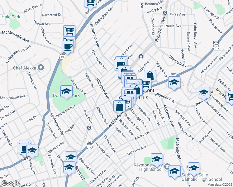map of restaurants, bars, coffee shops, grocery stores, and more near in Dormont