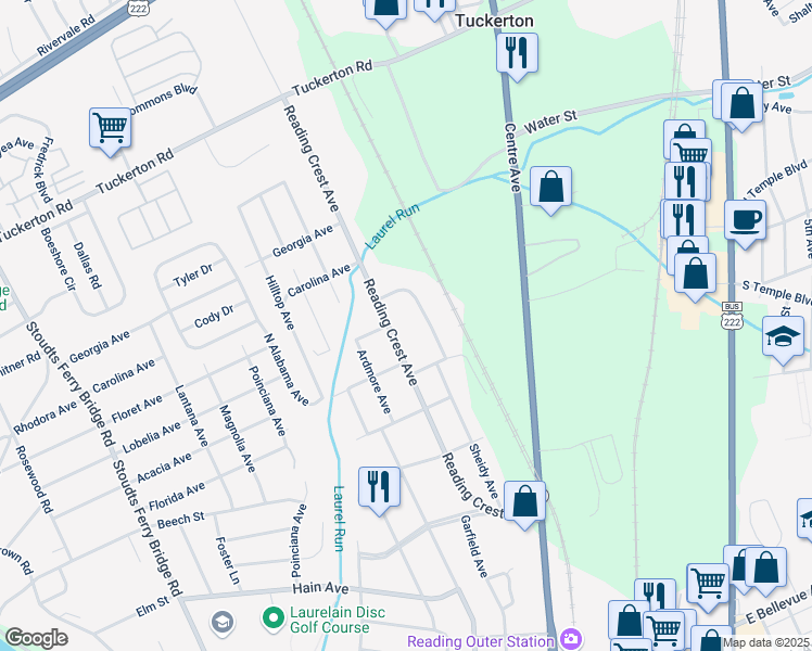 map of restaurants, bars, coffee shops, grocery stores, and more near 3559 Reading Crest Avenue in Reading