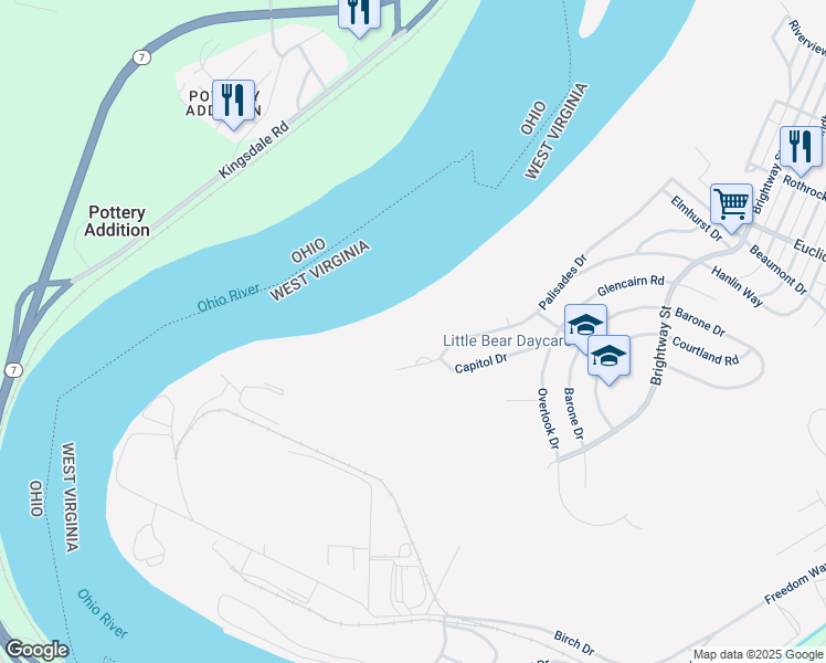 map of restaurants, bars, coffee shops, grocery stores, and more near 4049 Palisades Dr in Weirton