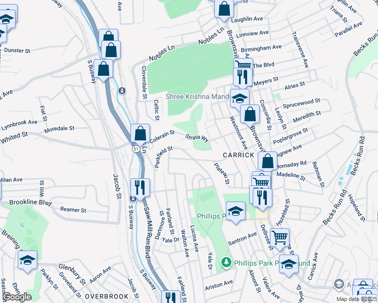map of restaurants, bars, coffee shops, grocery stores, and more near 351 Copperfield Avenue in Pittsburgh