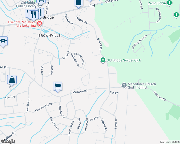 map of restaurants, bars, coffee shops, grocery stores, and more near 693 Darlington Drive in Old Bridge