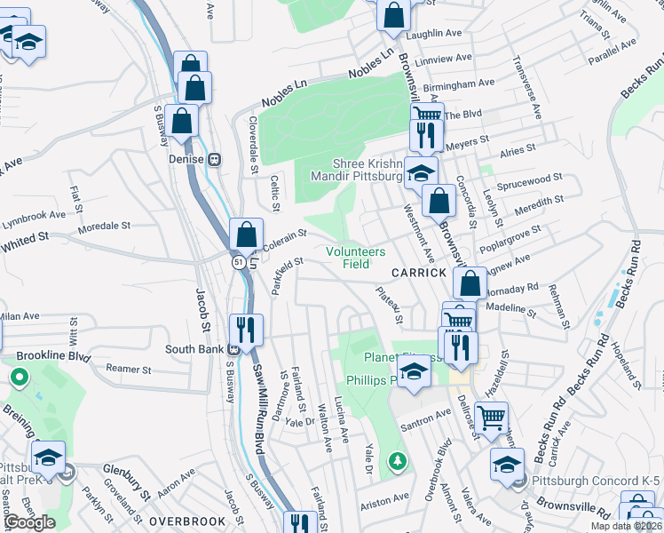 map of restaurants, bars, coffee shops, grocery stores, and more near 351 Copperfield Avenue in Pittsburgh