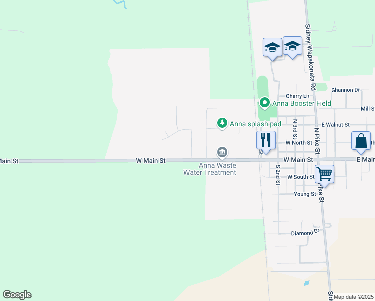 map of restaurants, bars, coffee shops, grocery stores, and more near 101 Brookside Drive in Anna
