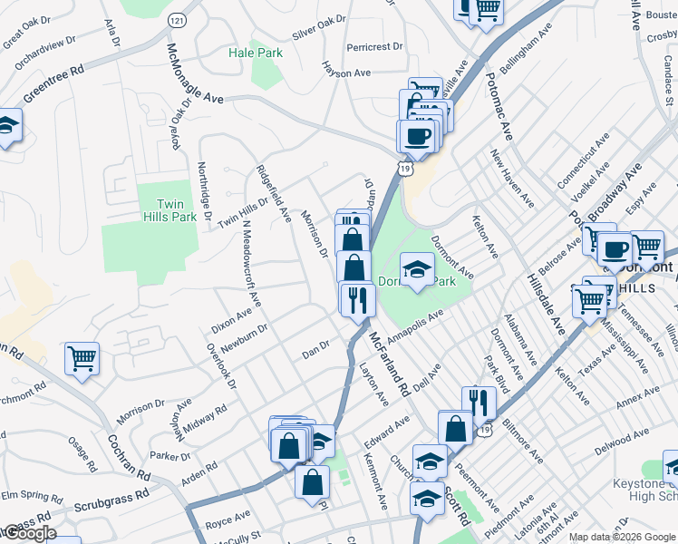 map of restaurants, bars, coffee shops, grocery stores, and more near 151 Morrison Drive in Pittsburgh