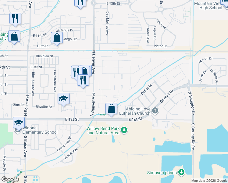 map of restaurants, bars, coffee shops, grocery stores, and more near 2446 Selenium Court in Loveland