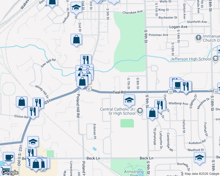 map of restaurants, bars, coffee shops, grocery stores, and more near 2111 Birch Lane in Lafayette