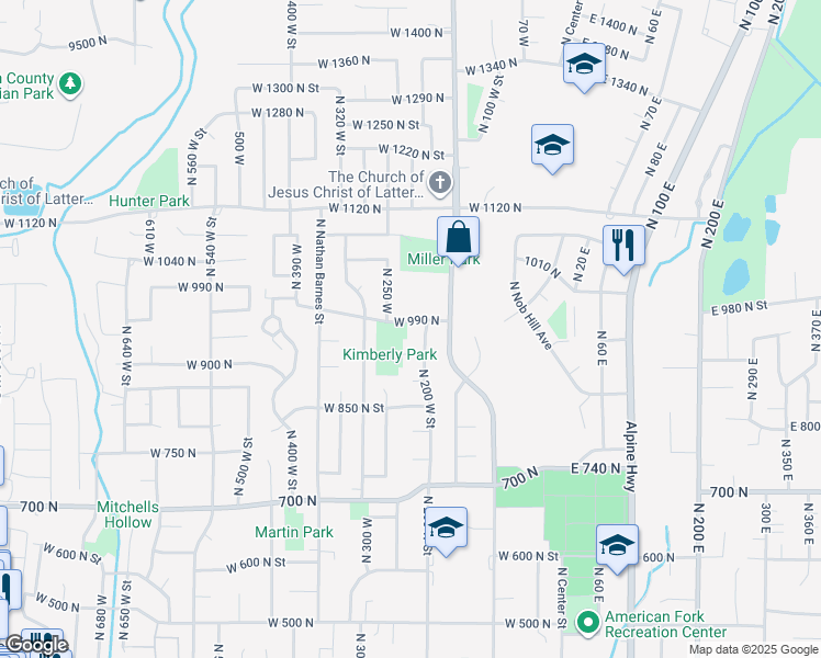 map of restaurants, bars, coffee shops, grocery stores, and more near 217 West 990 North in American Fork