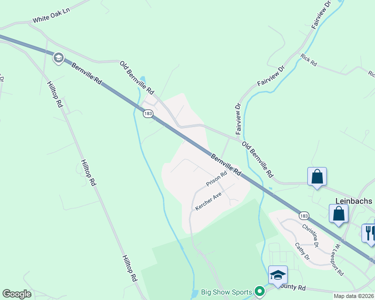 map of restaurants, bars, coffee shops, grocery stores, and more near 2950 Bernville Road in Leesport