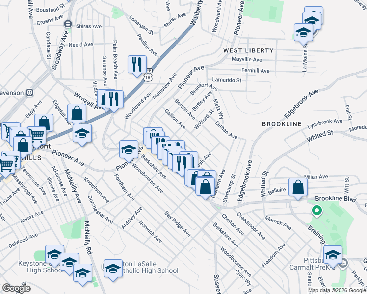 map of restaurants, bars, coffee shops, grocery stores, and more near 617 Rossmore Avenue in Pittsburgh