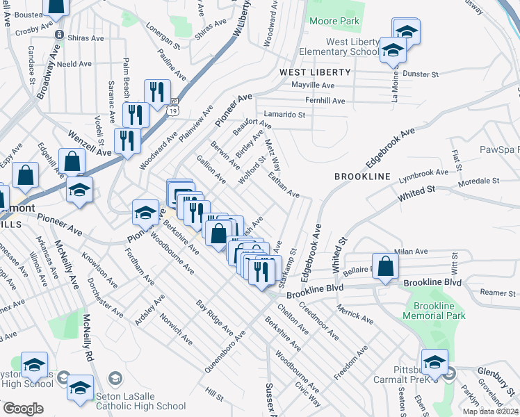 map of restaurants, bars, coffee shops, grocery stores, and more near 751 Gallion Avenue in Pittsburgh