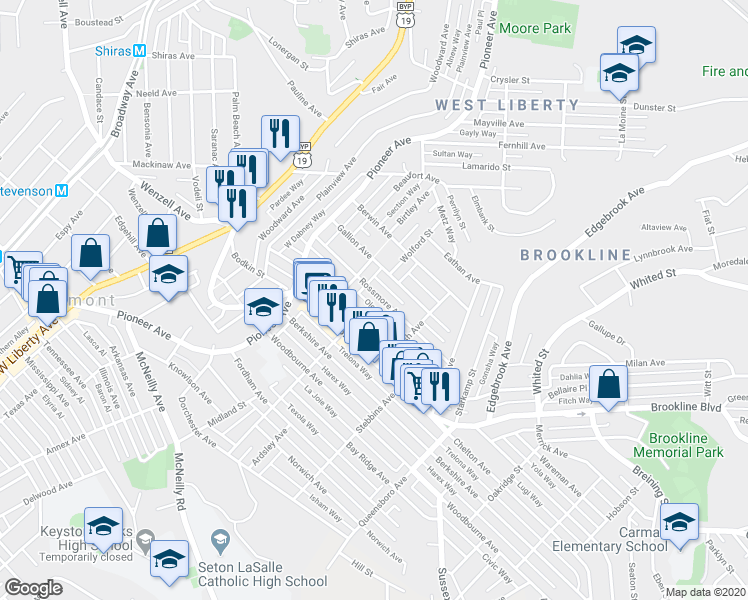 map of restaurants, bars, coffee shops, grocery stores, and more near 617 Rossmore Avenue in Pittsburgh