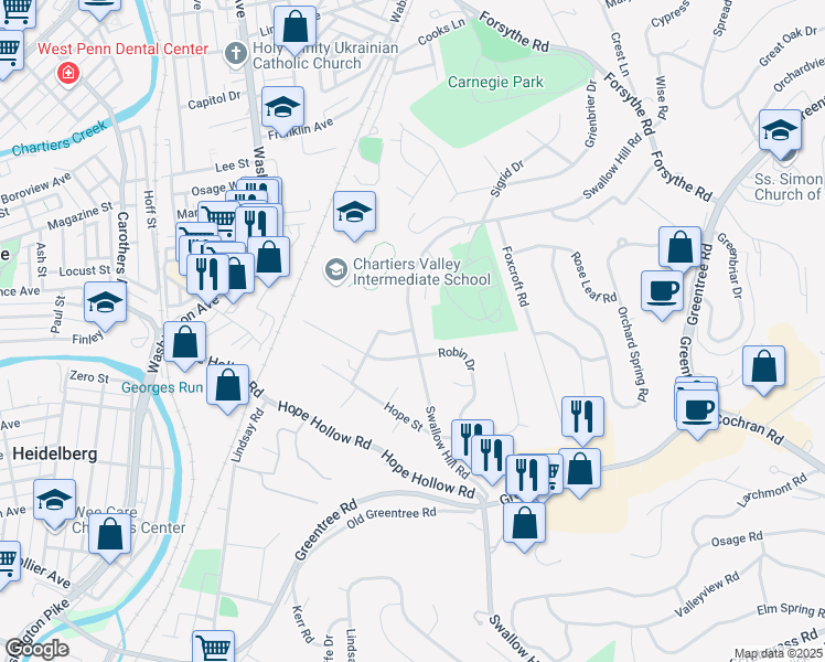 map of restaurants, bars, coffee shops, grocery stores, and more near in Scott Township