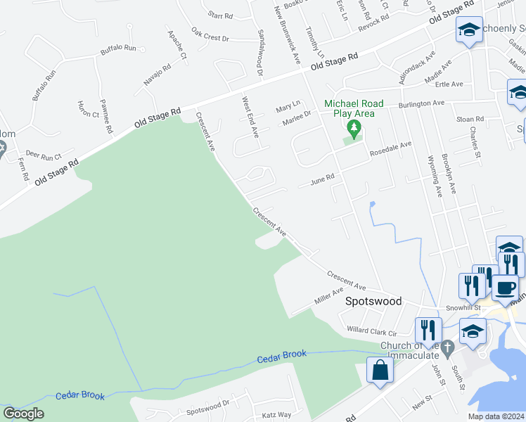 map of restaurants, bars, coffee shops, grocery stores, and more near 30 Goldsmith Drive in Spotswood