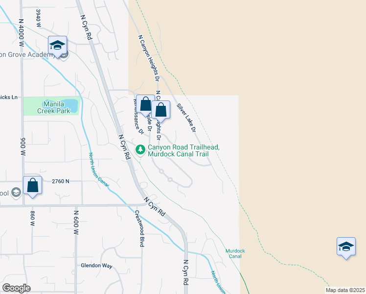 map of restaurants, bars, coffee shops, grocery stores, and more near 3408 Bear Canyon Lane in Cedar Hills