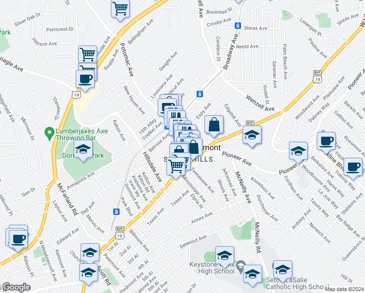 map of restaurants, bars, coffee shops, grocery stores, and more near 1441 Potomac Avenue in Pittsburgh