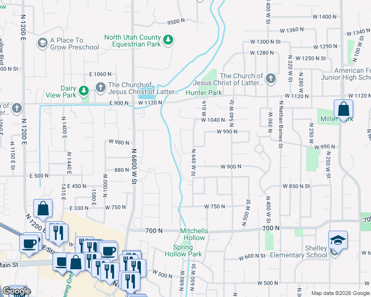 map of restaurants, bars, coffee shops, grocery stores, and more near 952 North 680 West in American Fork
