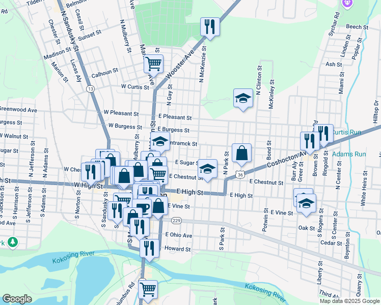 map of restaurants, bars, coffee shops, grocery stores, and more near 118 East Hamtramck Street in Mount Vernon