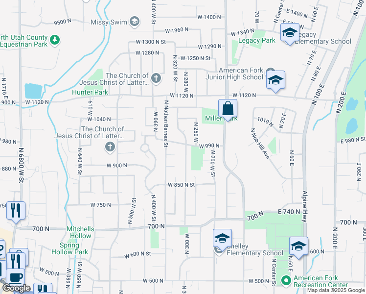map of restaurants, bars, coffee shops, grocery stores, and more near 983 North 300 West in American Fork