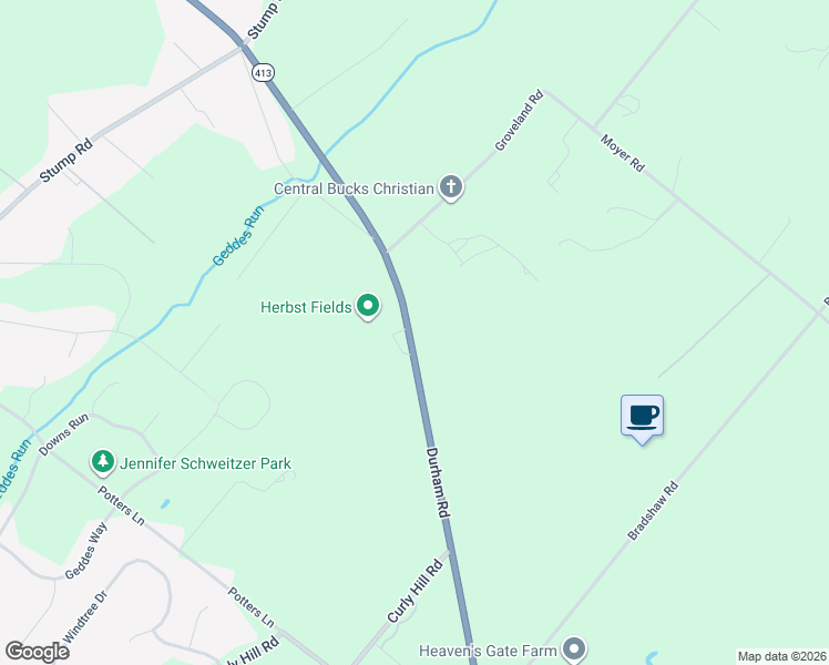 map of restaurants, bars, coffee shops, grocery stores, and more near 5453 Durham Road in Bucks County