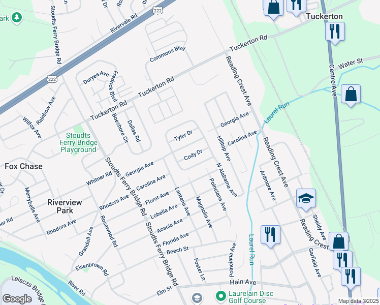 map of restaurants, bars, coffee shops, grocery stores, and more near 612 Georgia Avenue in Reading