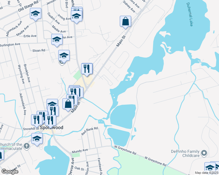 map of restaurants, bars, coffee shops, grocery stores, and more near 289 Main Street in Spotswood