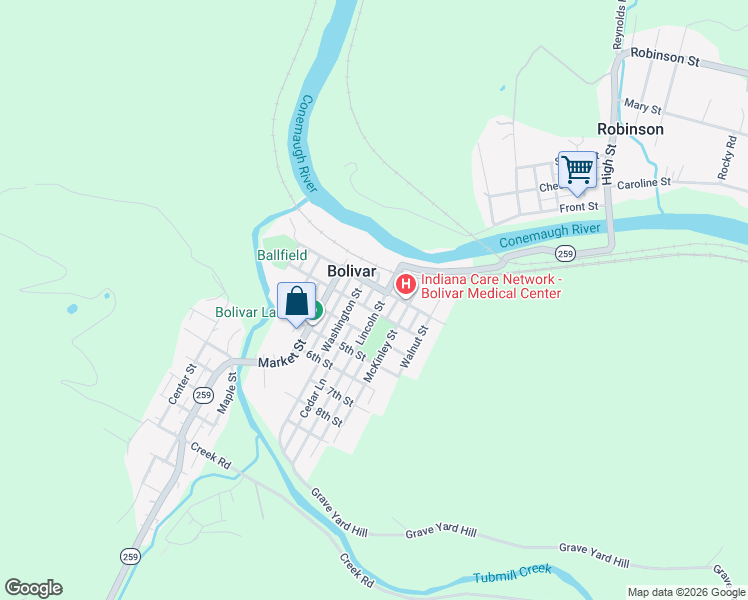 map of restaurants, bars, coffee shops, grocery stores, and more near 706 Lincoln Street in Bolivar