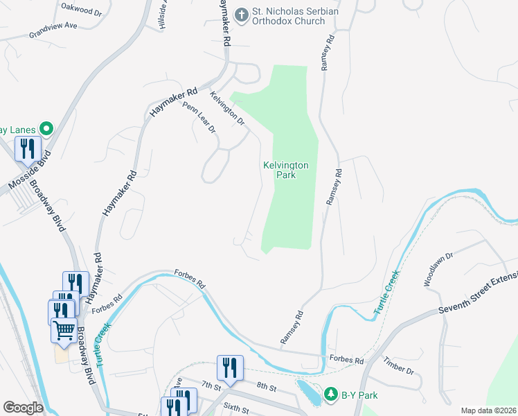map of restaurants, bars, coffee shops, grocery stores, and more near 169 Kelvington Drive in Monroeville