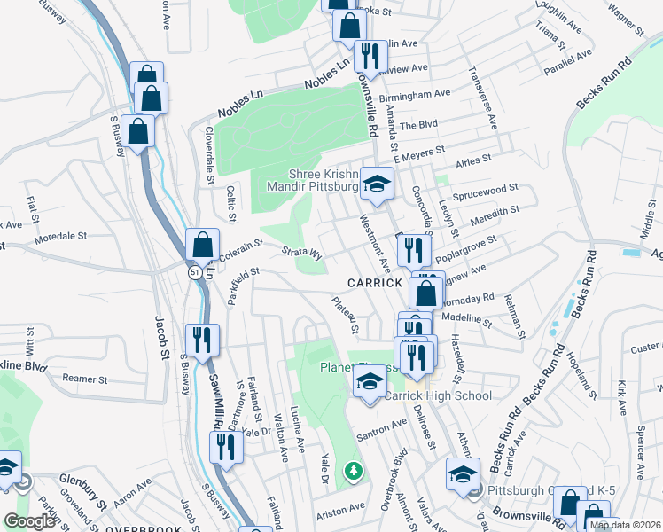 map of restaurants, bars, coffee shops, grocery stores, and more near 300 Newett Street in Pittsburgh