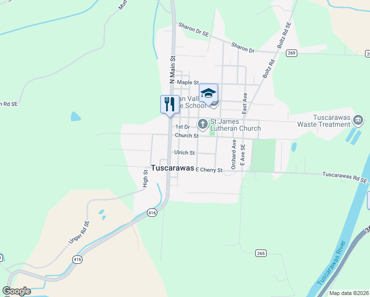 map of restaurants, bars, coffee shops, grocery stores, and more near in Tuscarawas