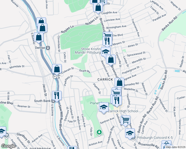 map of restaurants, bars, coffee shops, grocery stores, and more near 300 Newett Street in Pittsburgh